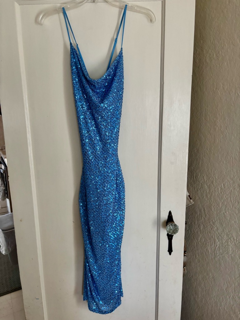 Windsor Blue Sequin Midi Slip Dress open back